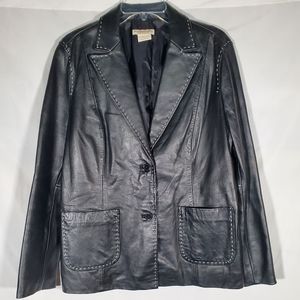 VTG GREAT NORTHWEST BLACK ITALIAN LAMBSKIN THICK STITCH BIKER LEATHER JACKET